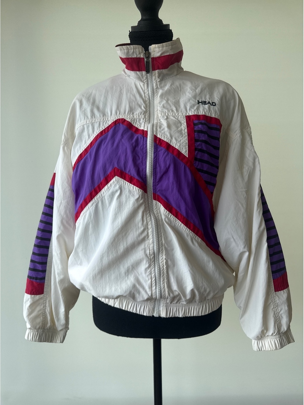 Vintage 80s HEAD Windbreaker Small Colorblock White Purple Pink Made Hong Kong